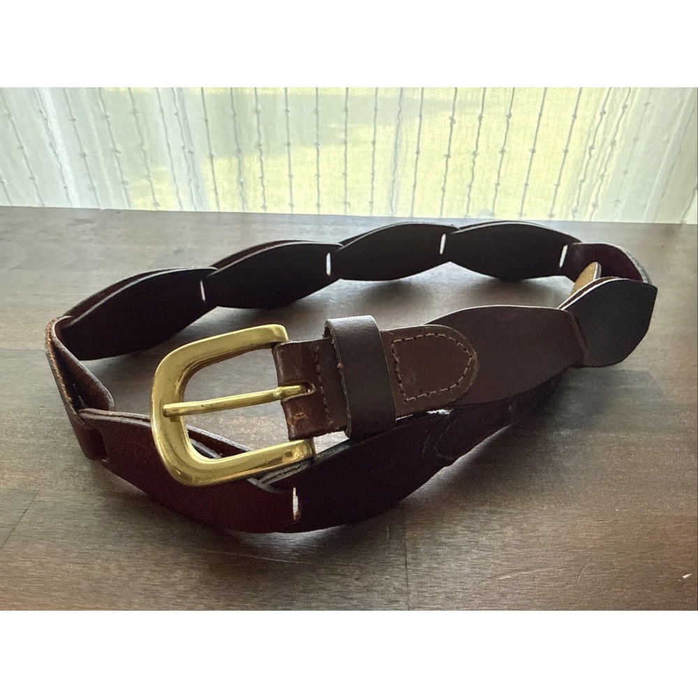 Vintage Scalloped Leather Belt Brass Buckle Made In India